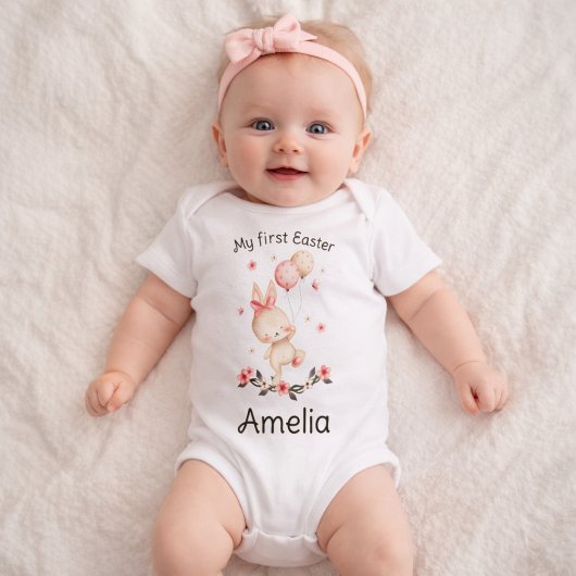 Personalized My First Easter Baby Girl with Bunny Romper
