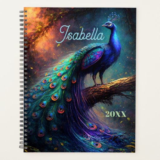 Personalized Mystical Beautiful Peacock in Forest Planner (Voorkant)