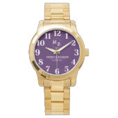 Personalized name and Monogram White And Purple Horloge (Voorkant)