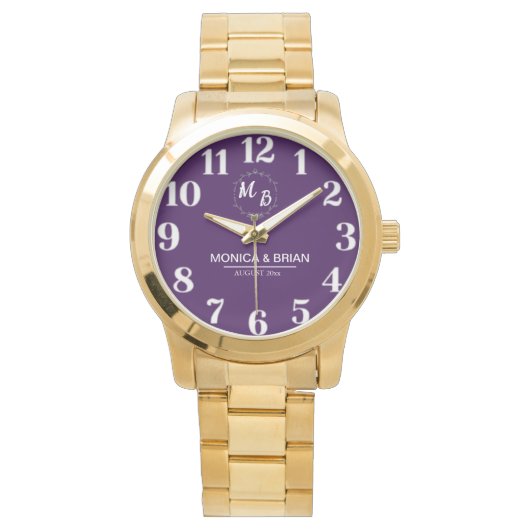Personalized name and Monogram White And Purple Horloge (Voorkant)