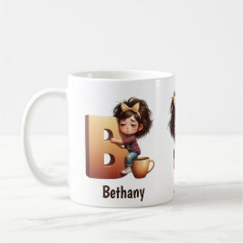 Personalized Name & B Sleepy Morning Plaid Charact Koffiemok