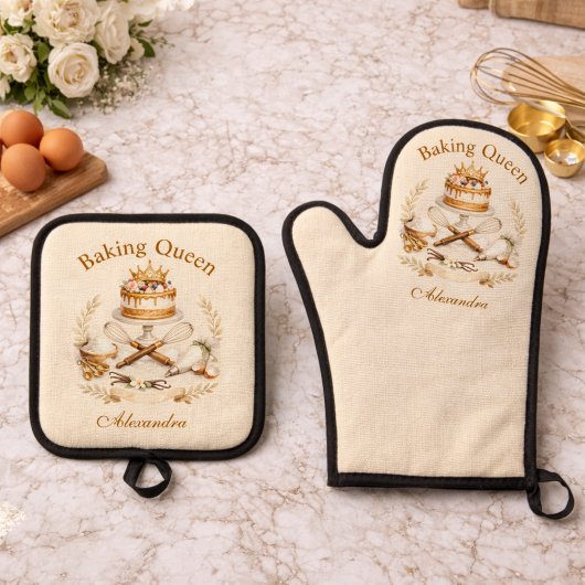 Personalized Name Baking Queen Ovenwant & Pannenlap Set