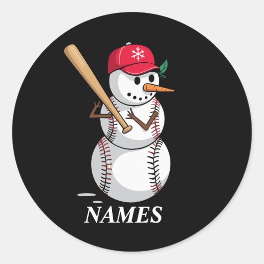 Personalized Name Baseball Snowman Balls Snow Xmas Ronde Sticker (Voorkant)