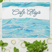 Personalized Name Beach Waves Watercolor Novelty Theedoek (Gevouwen)