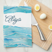Personalized Name Beach Waves Watercolor Novelty Theedoek (Quarter Fold)