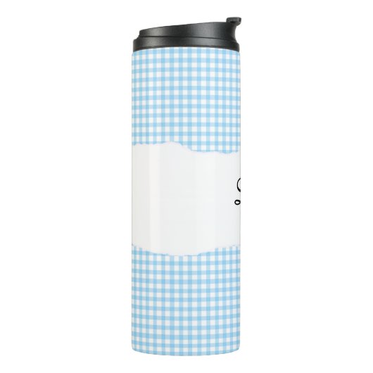 Personalized Name Blue Gingham Pattern Thermosbeker (Gedraaid links)