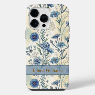 Personalized Name Blue Wildflowers iPhone 14 Pro Max Hoesje