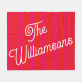 Personalized Name Bright Pink Red Stripe Christmas Fleece Deken (Voorkant (Horizontaal))