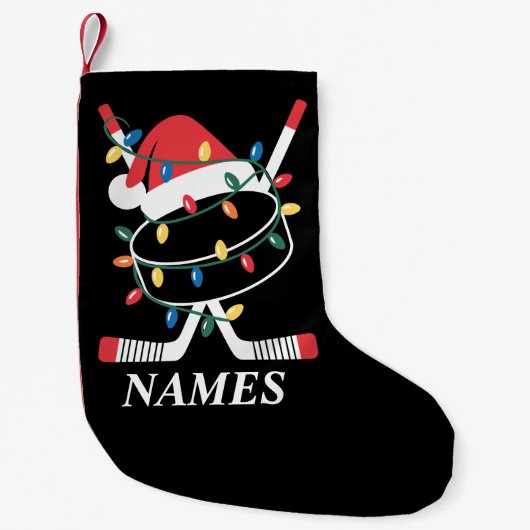 Personalized Name Christmas Hockey Xmas Santa Hat Kleine Kerstsok (Voorkant)