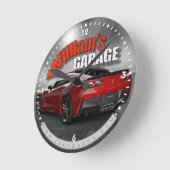 Personalized Name Corvette Garage Clock Ronde Klok (Hoek)