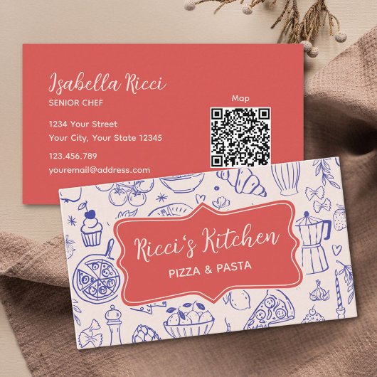 Personalized Name Cute Hand Drawn Food QR Code Visitekaartje