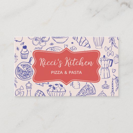 Personalized Name Cute Hand Drawn Food QR Code Visitekaartje (Voorkant)
