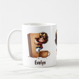 Personalized Name & E Sleepy Morning Plaid Charact Koffiemok