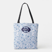 Personalized Name Feminine Blue Floral Pattern Draagtas (Achterkant)