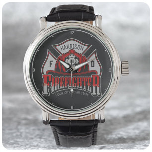 Personalized NAME Firefighter Helmet Fire Rescue Horloge