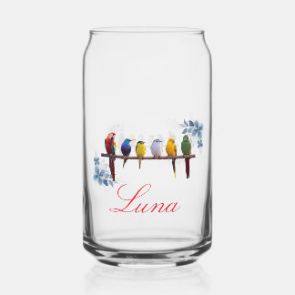 Personalized name floral birds  blikvorm glas