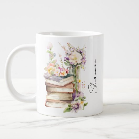 Personalized Name Floral Book Lover Extra Grote Beker (Links)