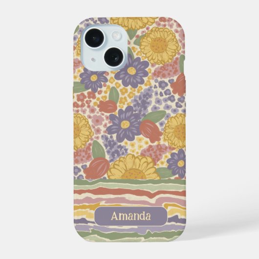 Personalized Name Floral Stripe Phone Case (Verso)
