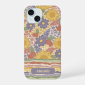 Personalized Name Floral Stripe Phone Case iPhone 15 Hoesje (Achterkant)