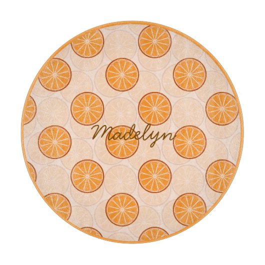 Personalized name fruit orang &brown Cutting Board Snijplank (Voorkant)