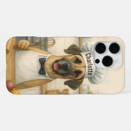 Personalized Name Funny Great Dane Dog Chef iPhone Hoesje (Achterkant horizontaal)