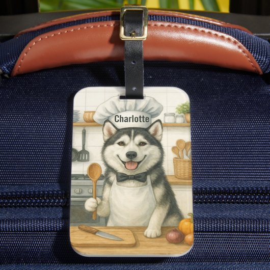 Personalized Name Funny Siberian Husky Dog Chef Bagagelabel (Voorkant Insitu 2)