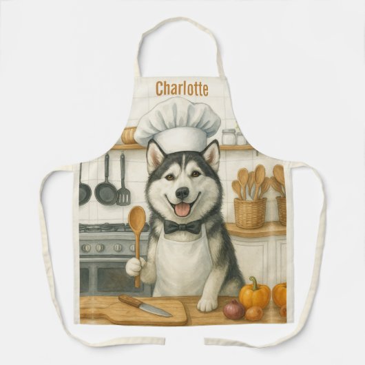 Personalized Name Funny Siberian Husky Dog Chef Schort (Voorkant)
