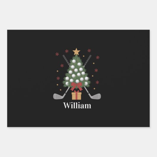 Personalized Name Golf Tree Equipment Christmas Inpakpapier Vel (Voorkant)