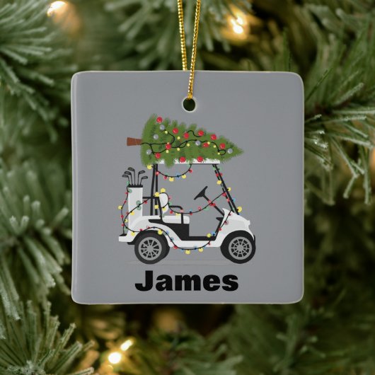 Personalized Name Golfer Christmas Golf Cart Xmas  Keramisch Ornament (Boom)
