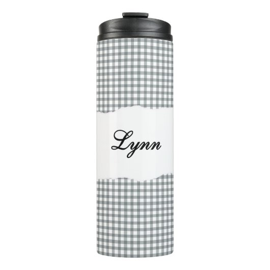 Personalized Name Gray Gingham Pattern Thermosbeker (Voorkant)