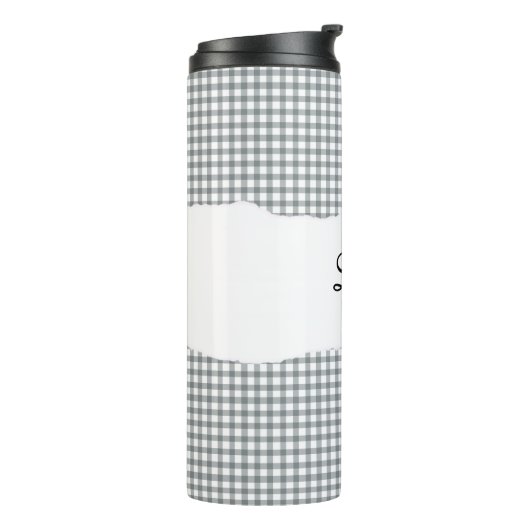 Personalized Name Gray Gingham Pattern Thermosbeker (Gedraaid links)