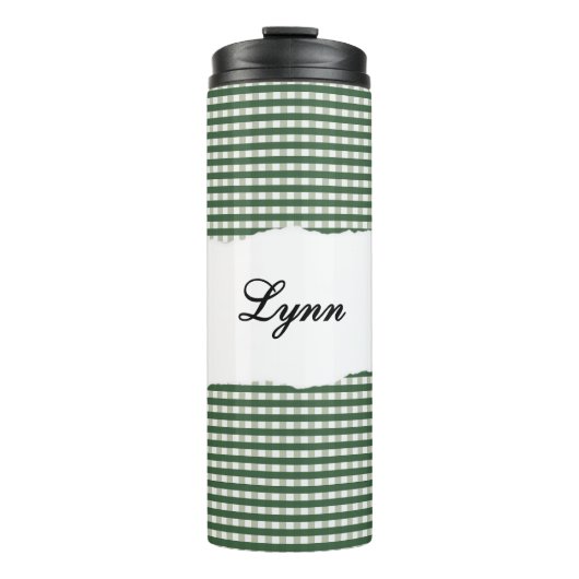 Personalized Name Green Gingham Pattern Thermosbeker (Voorkant)