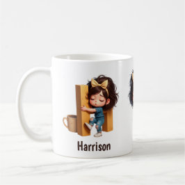 Personalized Name & H Sleepy Morning Plaid Charact Koffiemok