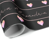 Personalized Name Heart Black Cadeaupapier (Rol Hoek)