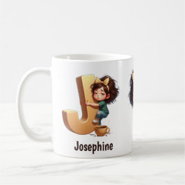 Personalized Name & J Sleepy Morning Plaid Charact Koffiemok