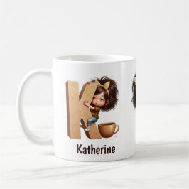 Personalized Name & K Sleepy Morning Plaid Charact Koffiemok