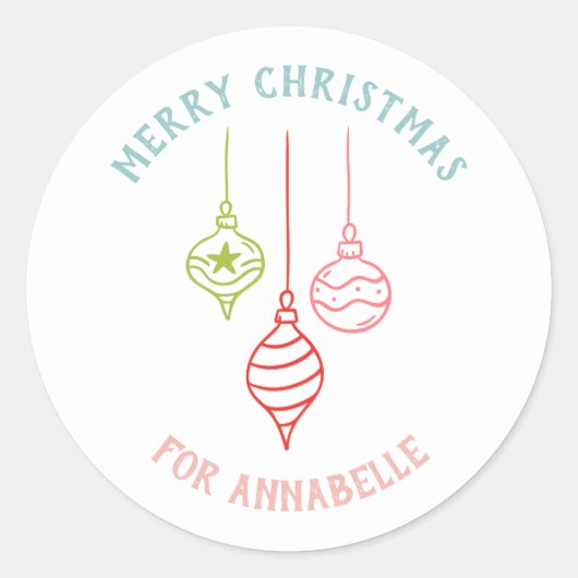 Personalized Name Merry Christmas Bauble Ronde Sticker (Voorkant)