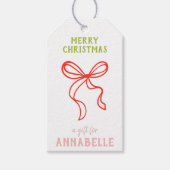 Personalized Name Merry Christmas Bow Cadeaulabel (Voorkant)