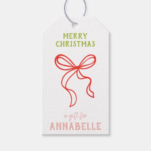 Personalized Name Merry Christmas Bow Cadeaulabel (Voorkant)