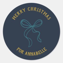 Personalized Name Merry Christmas Bow Ronde Sticker