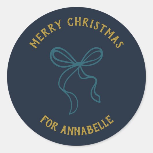 Personalized Name Merry Christmas Bow Ronde Sticker (Voorkant)
