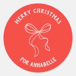 Personalized Name Merry Christmas Bow Ronde Sticker