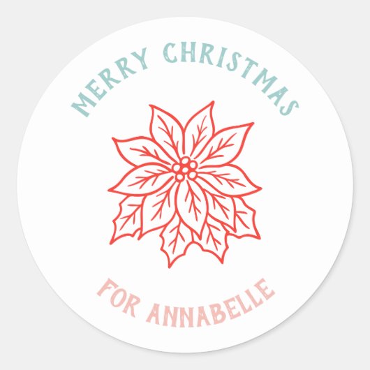 Personalized Name Merry Christmas Flower Ronde Sticker (Voorkant)