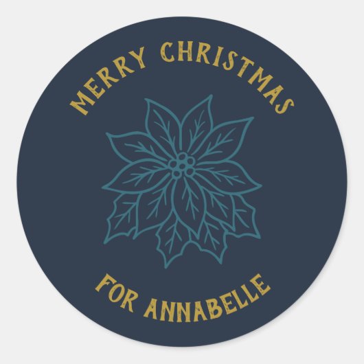 Personalized Name Merry Christmas Flower Ronde Sticker (Voorkant)