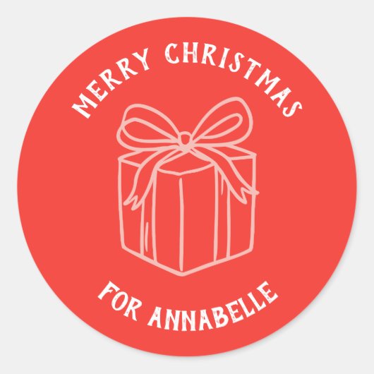 Personalized Name Merry Christmas Gift Ronde Sticker (Voorkant)