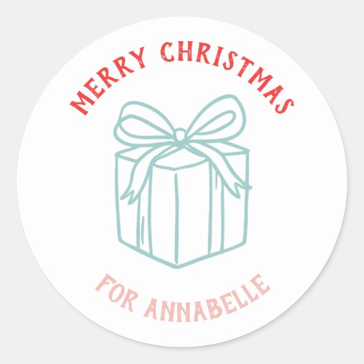 Personalized Name Merry Christmas Gift Ronde Sticker (Voorkant)