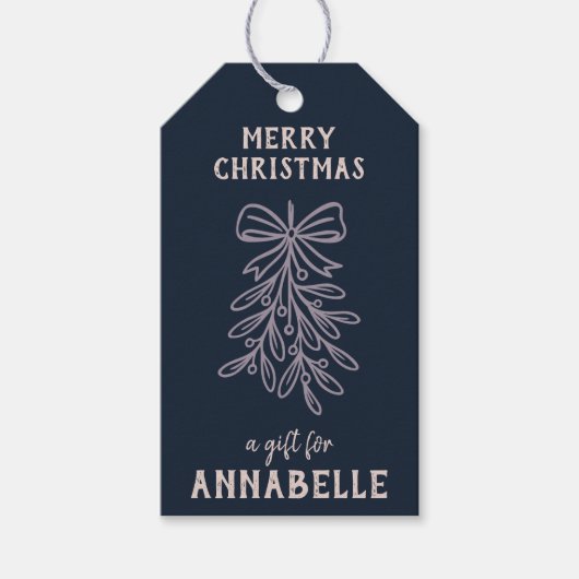 Personalized Name Merry Christmas Mistletoe Cadeaulabel (Voorkant)