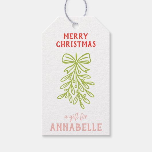 Personalized Name Merry Christmas Mistletoe Cadeaulabel (Voorkant)