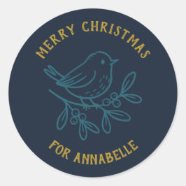 Personalized Name Merry Christmas Robin Ronde Sticker
