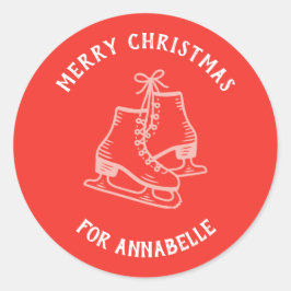 Personalized Name Merry Christmas Skates Ronde Sticker